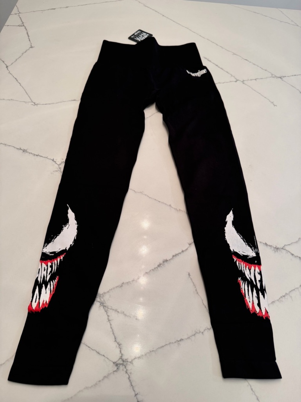 Civil Regime Black Graphic Leggings with Venom-Inspired Print